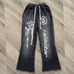 1:1 Quality Hellstar Studios flare black flame pants