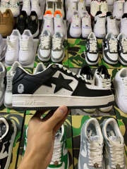 Bape Sta Bapesta Black and White Leather Shoes Women Men