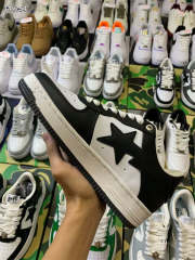 Bape Sta Bapesta Black and White Leather Shoes Women Men