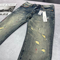 1:1 Quality PURPLE BRΑND Mid Indigo Destroy Denim Jeans 23SS Paint Pants Men P002 Slim
