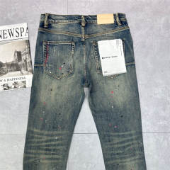 1:1 Quality PURPLE BRΑND Mid Indigo Destroy Denim Jeans 23SS Paint Pants Men P002 Slim