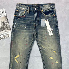 1:1 Quality PURPLE BRΑND Mid Indigo Destroy Denim Jeans 23SS Paint Pants Men P002 Slim