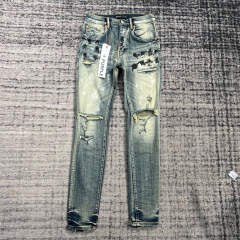 1:1 Quality PURPLE BRΑND Light Indigo Denim Destroy Jeans 23SS Jeans Men P002 Slim