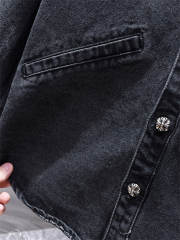 Chr0me Hearts Black Cross Patch Denim Jacket Clean Fits