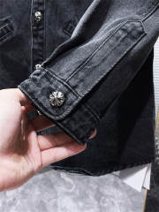 Chr0me Hearts Black Cross Patch Denim Jacket Clean Fits