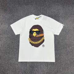1:1 Quality Bape Ape Golden Chain Gang Big Ape Logo T-Shirt Black White