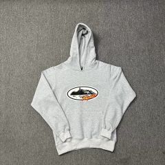 Corteiz Alcatraz Orange Lettering Hoodie Grey