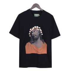 Denim Tears Cotton Flower Vintage Portrait Oil Painting Short Sleeve Black White