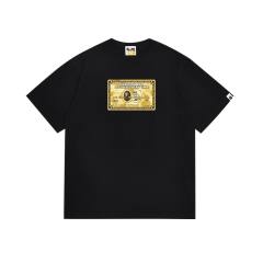 Bape A Bathing Golden Card Ape Big Logo T-Shirt Tee Black White