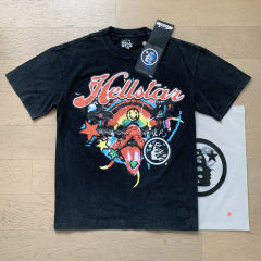 Hellstar Abstract Evil Devil Face Letter Print Washed Version T-Shirt
