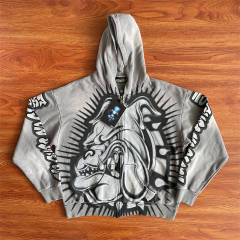 1:1 Quality Hellstar Studios Bull Dog Zip Up Hoodie Gray 2 Colors