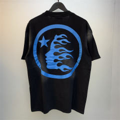 Hellstar Studios Classic Blue Logo Short Sleeve Tee Shirt Washed Black