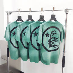 1:1 quality version Hellstar Black and White Logo Washed Version Tee with NFC tag (Physical Chip)