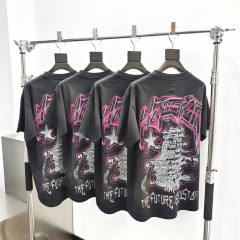 1:1 quality version Hellstar Pilot Letter Print Washed Version Tee with NFC tag