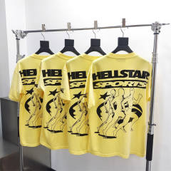 1:1 quality version Hellstar Washed Version Yellow Marathon Logo Print Tee with NFC tag