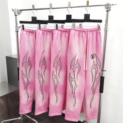 1:1 quality version Hellstar HS Black Flame Pink Washed Version Straight Leg Pants with NFC Tag