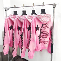 1:1 quality version Hellstar Brain Print Hooded Washed Pink Hoodie with NFC tag