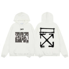OW back spray-painted arrow print hoodie white