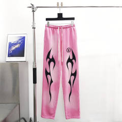 1:1 quality version Hellstar HS Black Flame Pink Washed Version Straight Leg Pants with NFC Tag