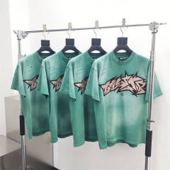 1:1 quality version Hellstar Torn Letter Slashed Washed Version Tee 2 colors with NFC Tag