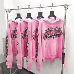 1:1 quality version Hellstar Brain Print Hooded Washed Pink Hoodie with NFC tag