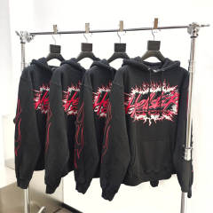 1:1 quality version Hellstar Gray and Red Logo Hoodie with NFC tag