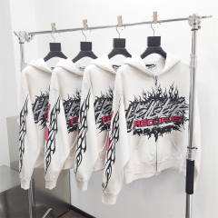 1:1 Quality Hellstar Glitter Alphabet Abraded Distressed White Zip Hoodie with NFC Tag