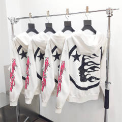 1:1 Quality Hellstar Glitter Alphabet Abraded Distressed White Zip Hoodie with NFC Tag