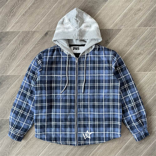 Sp5der Hooded Zip Flannel Shirt Jacket