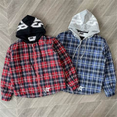 Sp5der Hooded Zip Flannel Shirt Jacket