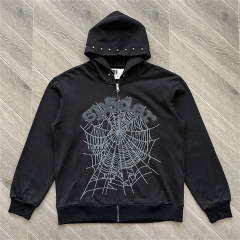 1:1 Top Quality Sp5der 555555 Zipped Hoodie Black