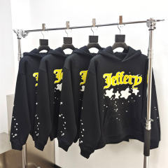 1:1 Quality Spider Yellow Star Foaming Print Hoodie Pants Black