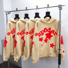 1:1 Quality Spider Star Foaming Print Fonts Hoodie & Pants Set Beige