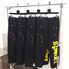 1:1 Quality Spider Yellow Star Foaming Print Hoodie Pants Black