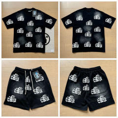 Hellstar Skeleton Logo Washed T-Shirt Tee Shorts