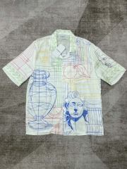1:1 Quality Casa Silk Geometric Sketch Portrait Print shirt