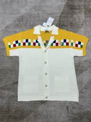 1:1 Quality Casa Colourful Plaid Pearl Button Knit Polo Shirt & Shorts Set