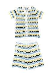 1:1 Quality Casa Wave Stripe Colour Block Letter Logo Knit Polo Shirt & Shorts Set