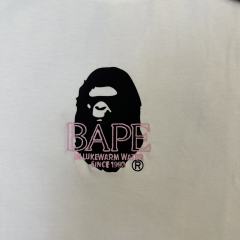 1:1 Quality Bape Embroidered Pink Letter Print Tee 2 colors