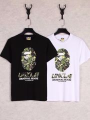 Bape Camouflage Yellow Green Black Ape Head Letter Print tee 2 colors