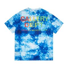 Retro deep blue tie-dyed rainbow letter washed printed tee
