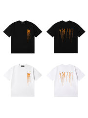 Orange Flow Paint Letter Print tee 2 colors