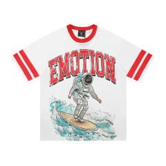Mixed Emotion Astronaut Surfing Skull Playing Guitar Print Tee 2 colors