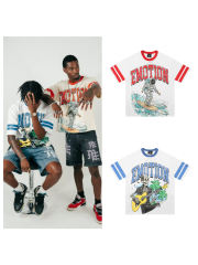 Mixed Emotion Astronaut Surfing Skull Playing Guitar Print Tee 2 colors