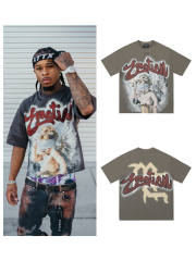 Mixed Emotion Red Diamond Letter Masked Angel Print Tee