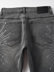 1:1 Quality Version Purple Radial Rhinestone Black Jeans