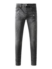 1:1 Quality Version Purple Radial Rhinestone Black Jeans