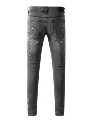 1:1 Quality Version Purple Radial Rhinestone Black Jeans