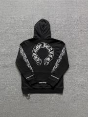 Chr0me Hearts Sleeve Print Back Horseshoe Logo Hoodie Black (No Zipper)