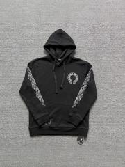 Chr0me Hearts Sleeve Print Back Horseshoe Logo Hoodie Black (No Zipper)